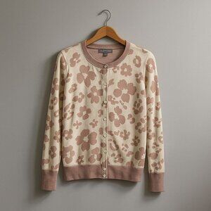 Daniel Rainn Cardigan Sweater Women Small Light Mauve White Abstract Flower Chic